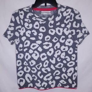 Anthropologie Sweater Womens XXS Grey White Cheetah Print Knit